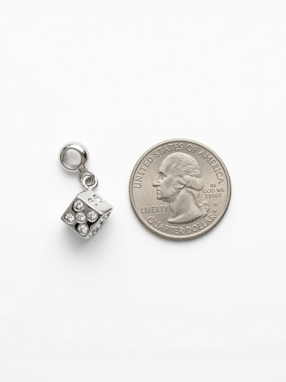 Silver Dice  Rhinestones Charm Pandora Compatible - Picture 2 of 3